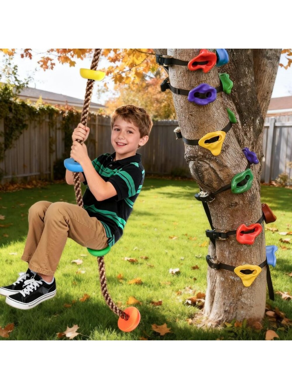 12 Tree Climbing Holds & 6.56FT Rope - Kids Outdoor Ninja Warrior Training Kit